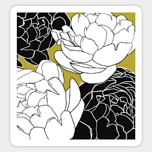 Peony, line drawing of peaonies Sticker